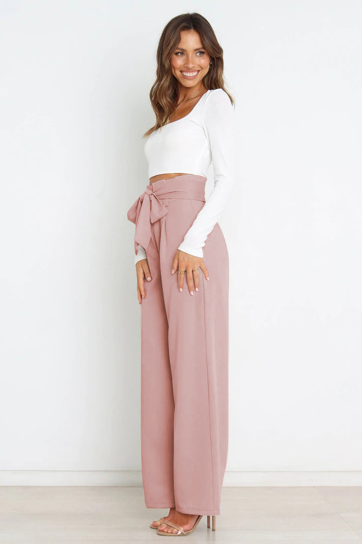 High waist paperbag pant with bow detail, view 9