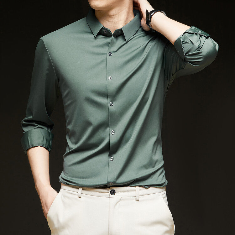 Fall Slim Fit Lightweight Button Up Dress Shirt for Men in Sage Green