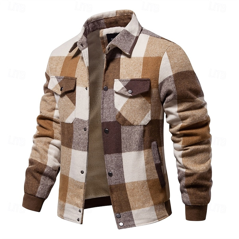 Flannel Shirt Jacket Mens Plaid Structured Lined Overshirt Warm