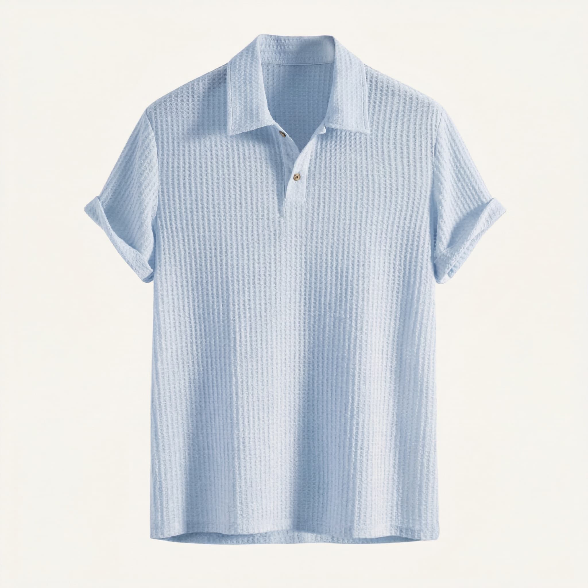 Rolled sleeve waffle knit relaxed polo in pastel blue