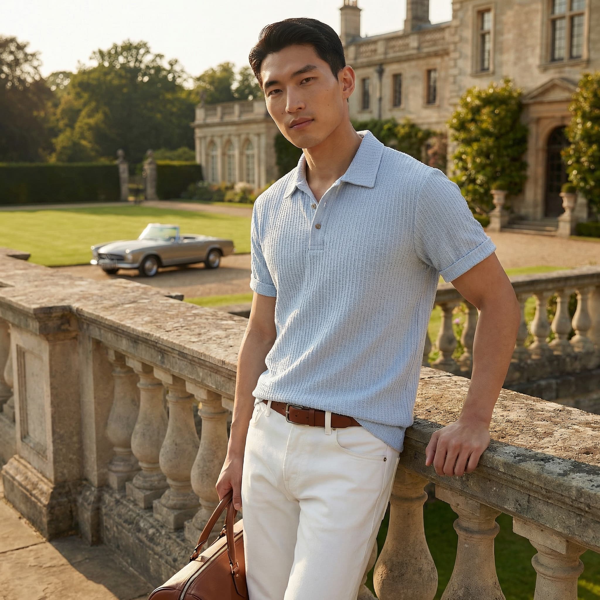 Rolled sleeve waffle knit relaxed polo, view 3
