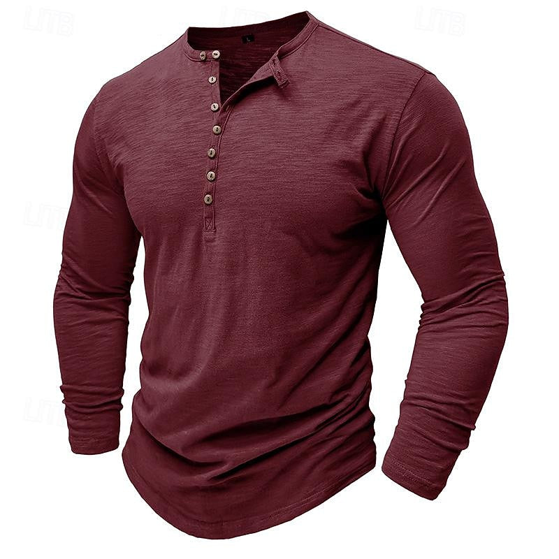 Henley Shirt Mens Long Sleeve Button Placket Cotton Classic Fit