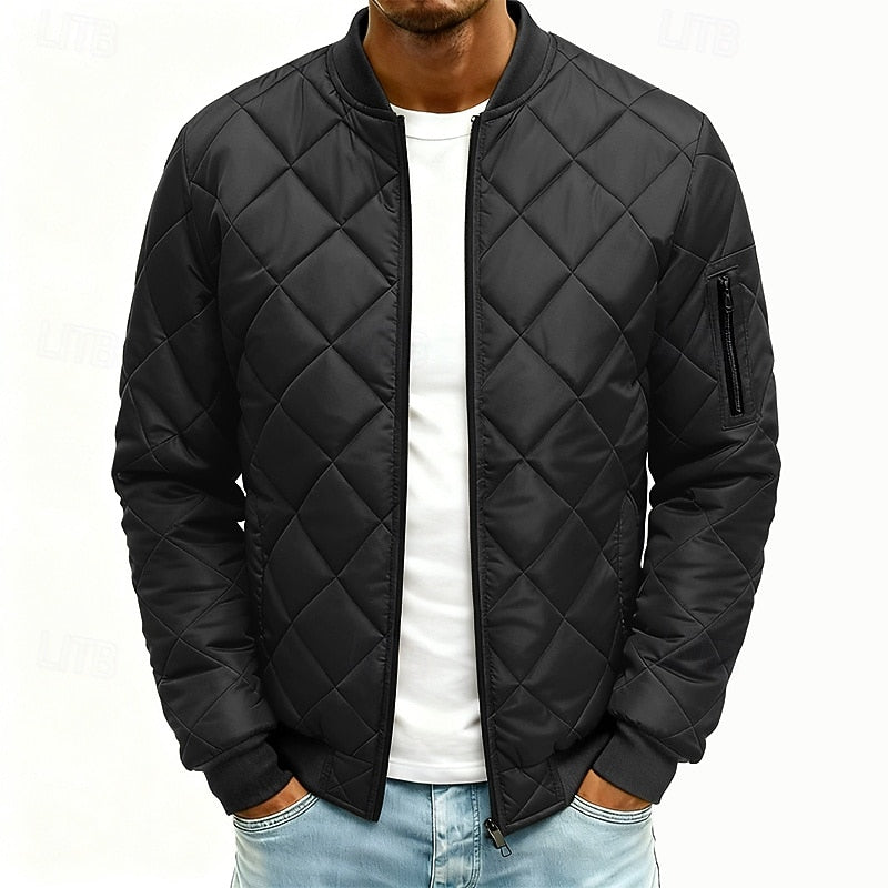 Bomber Jacket Mens Quilted Padded Zip Front Ribbed Trim Warm