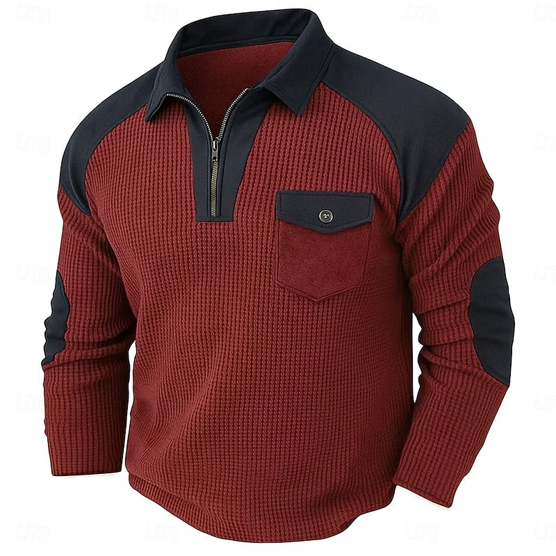 Knit Sweater Mens Quarter Zip Textured Pullover Structured Warm
