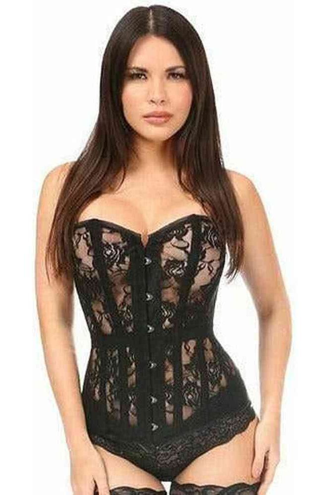 Halloween Black Sheer Lace Overbust Corset with Garter Loops for Women