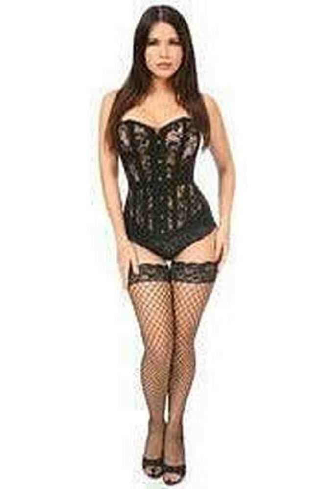 Halloween Black Sheer Lace Overbust Corset with Garter Loops for Women