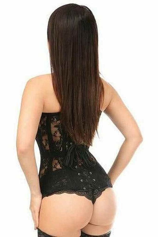Halloween Black Sheer Lace Overbust Corset with Garter Loops for Women