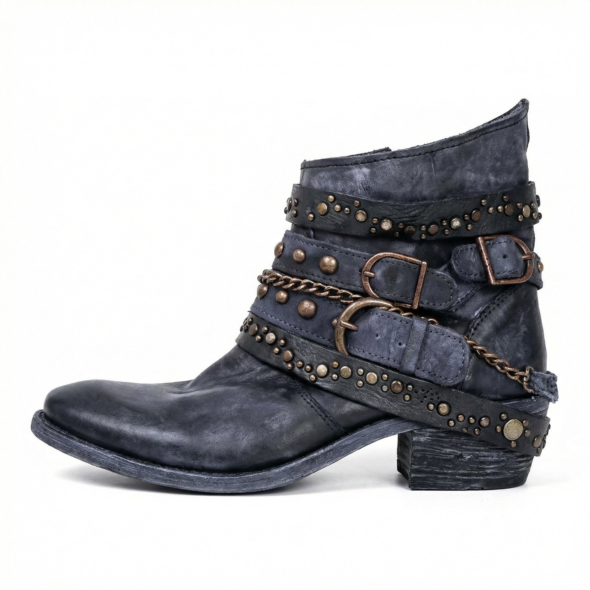 Vintage chain detail ankle boot in blue