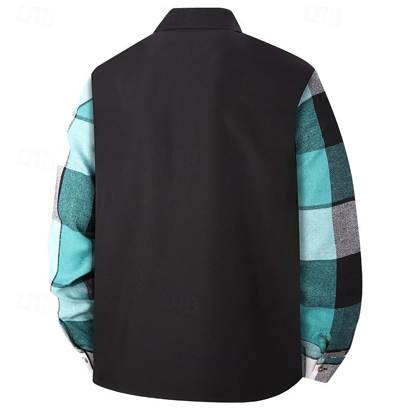 Shirt Jacket Mens Patchwork Panel Button Front Overshirt Layering