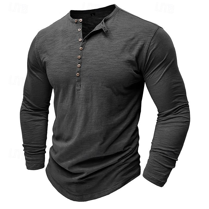 Henley Shirt Mens Long Sleeve Button Placket Cotton Classic Fit
