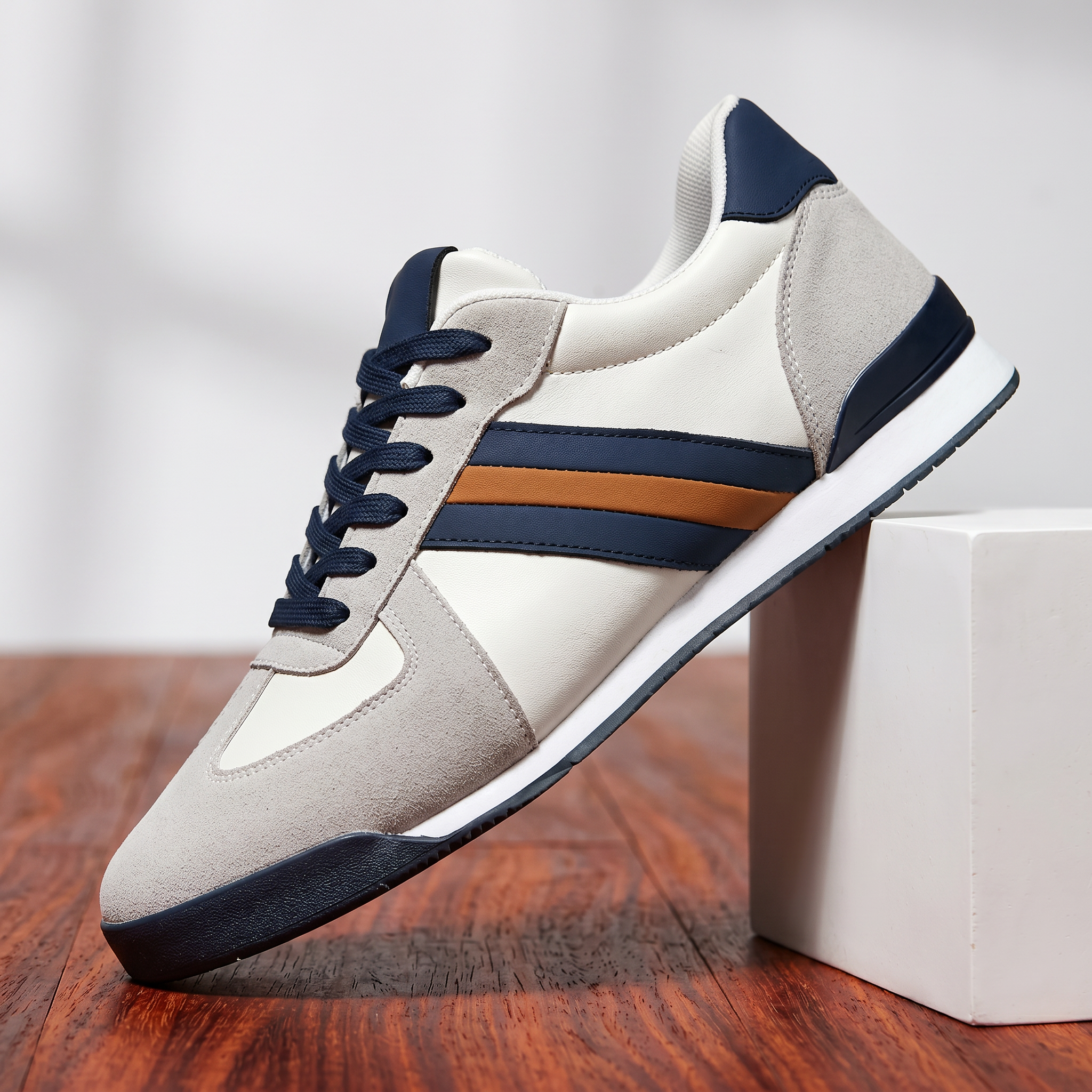 Retro contrast stripe vegan leather sneaker, view 5