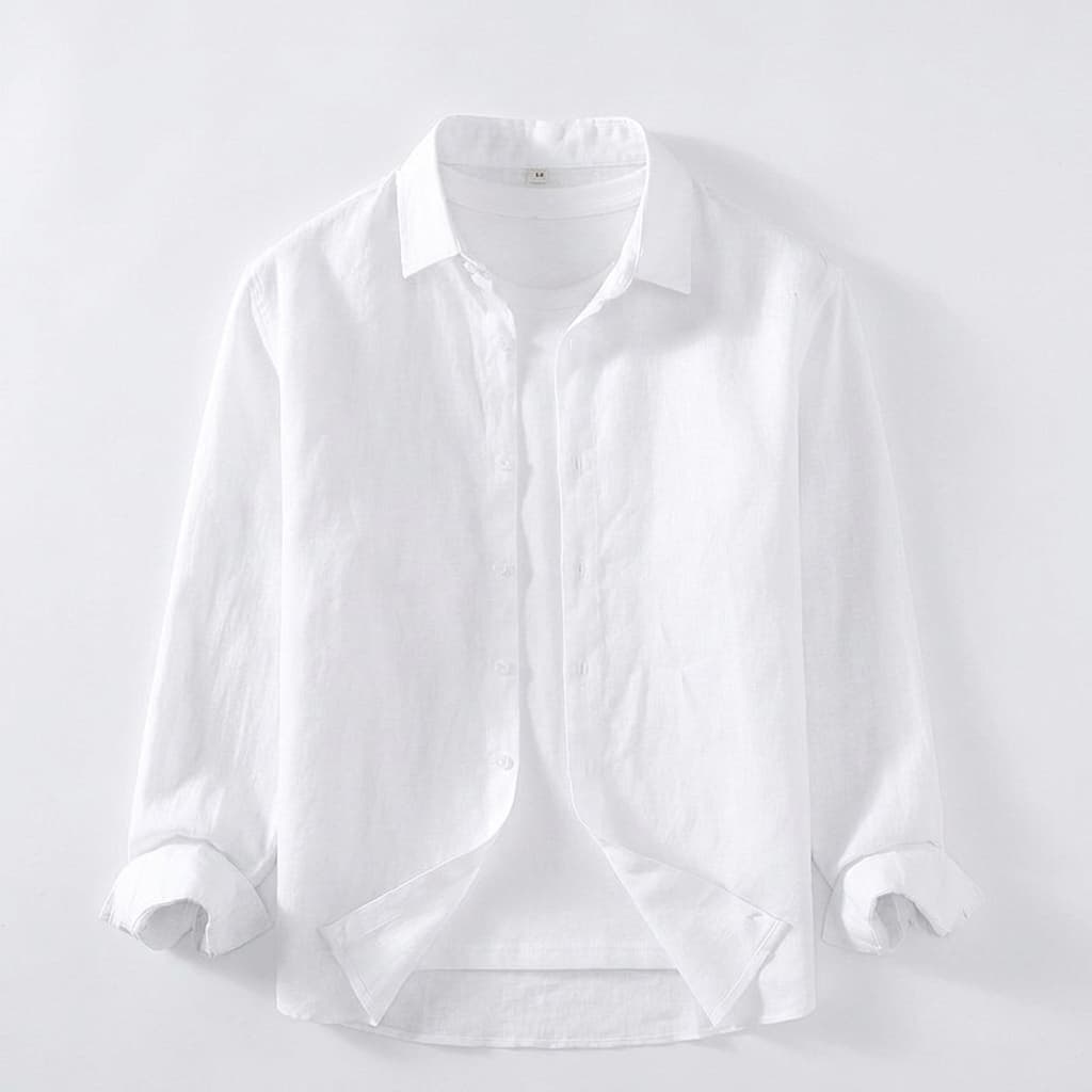 Spread collar linen long sleeve shirt in white