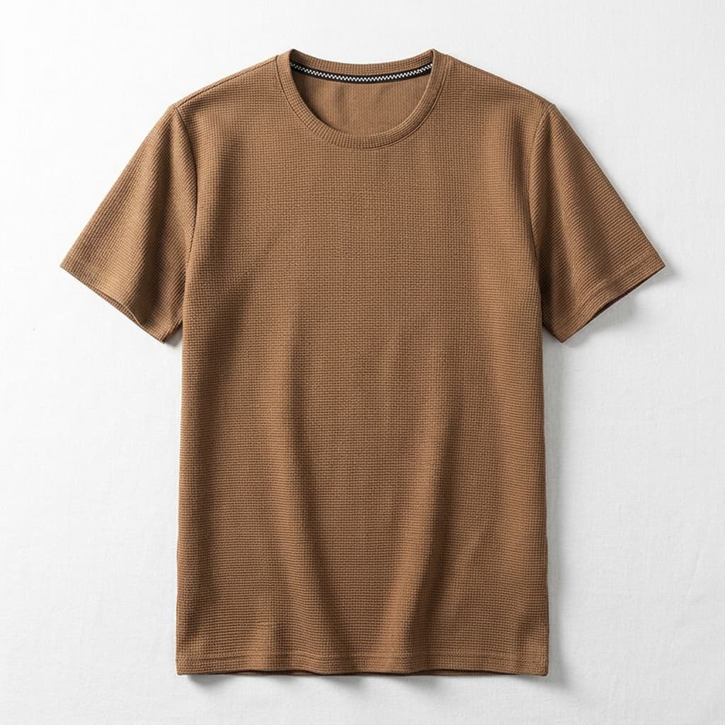 Relaxed waffle knit crew neck tee in camel