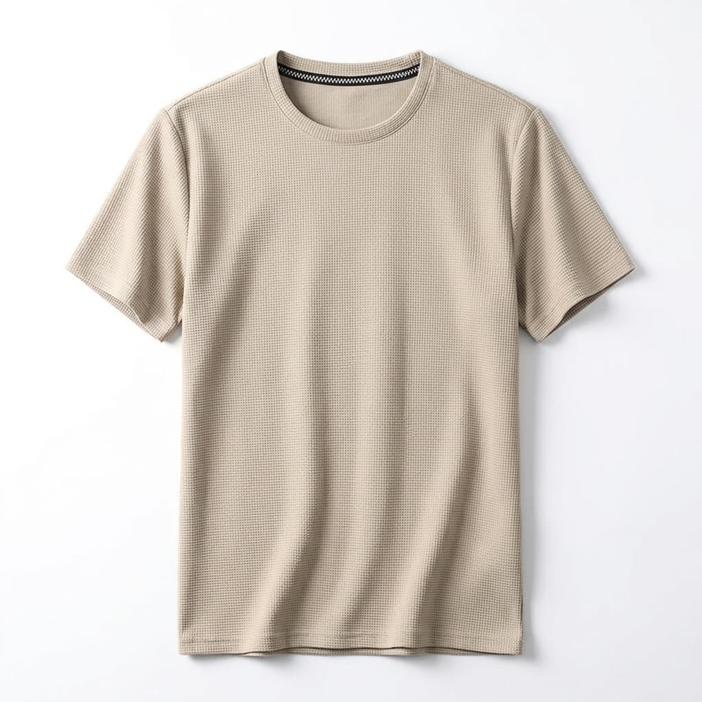 Relaxed waffle knit crew neck tee in beige