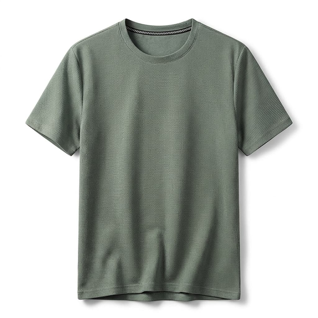 Relaxed waffle knit crew neck tee in light green