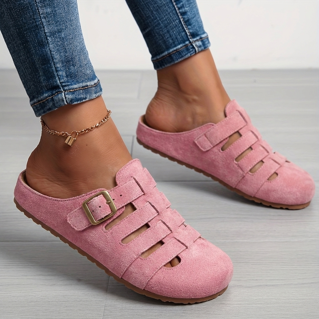 Minimal slip on mule sandal in pink