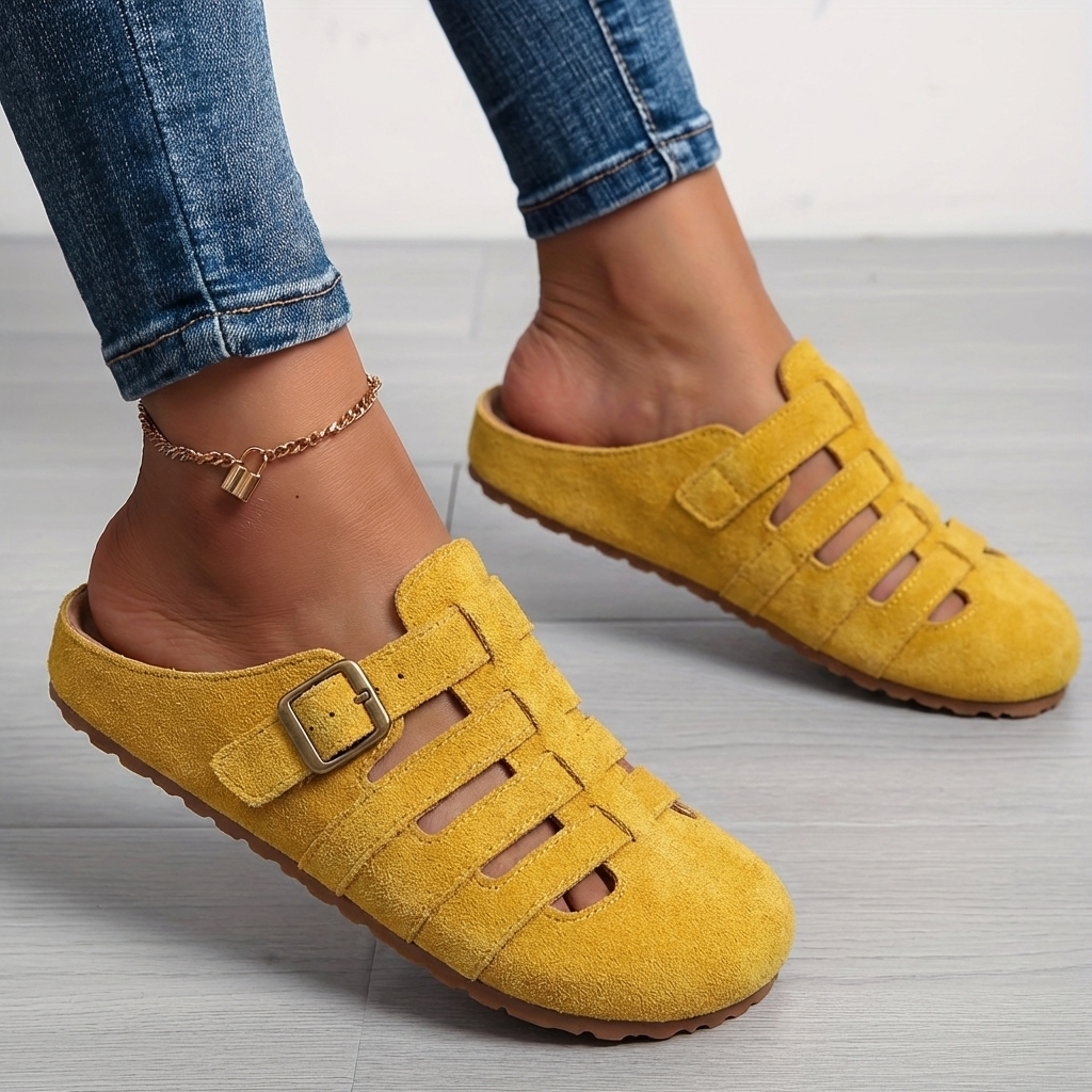 Minimal slip on mule sandal in yellow
