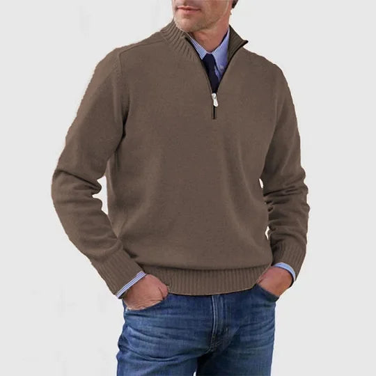 Knit Sweater Mens Half Zip Mock Neck Pullover Long Sleeve Ribbed