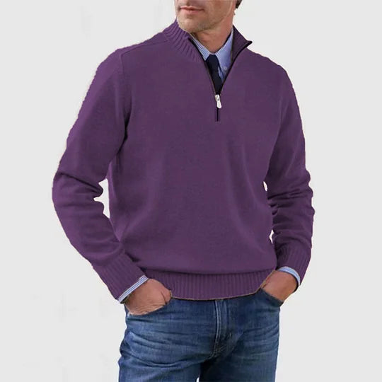 Knit Sweater Mens Half Zip Mock Neck Pullover Long Sleeve Ribbed