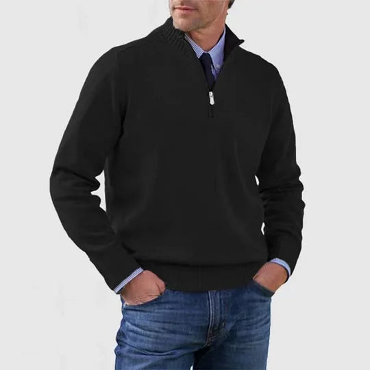 Knit Sweater Mens Half Zip Mock Neck Pullover Long Sleeve Ribbed