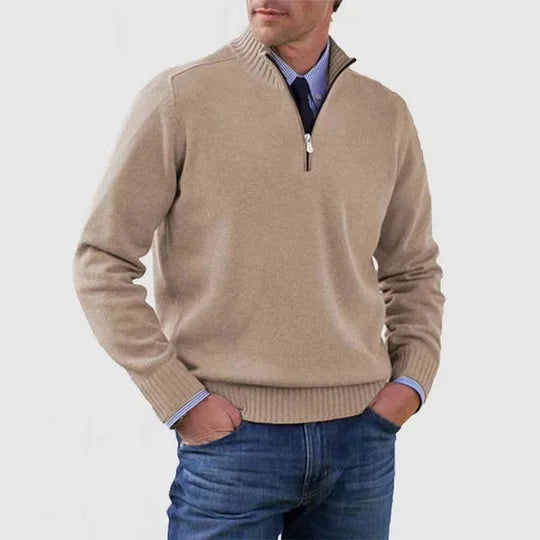 Knit Sweater Mens Half Zip Mock Neck Pullover Long Sleeve Ribbed