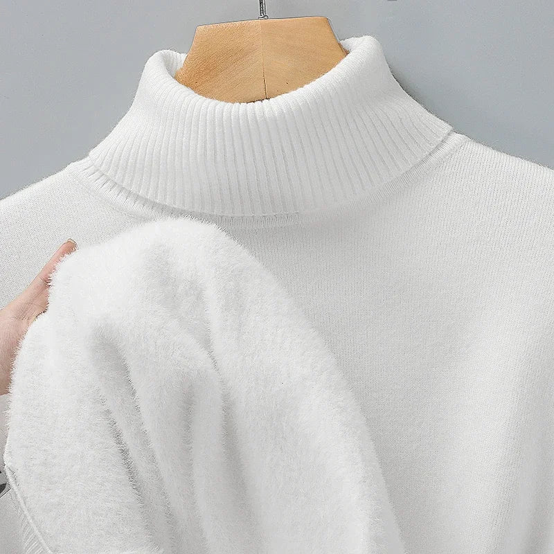 Turtleneck Sweater Mens Fine Gauge Knit Ribbed Neck Hem Pullover