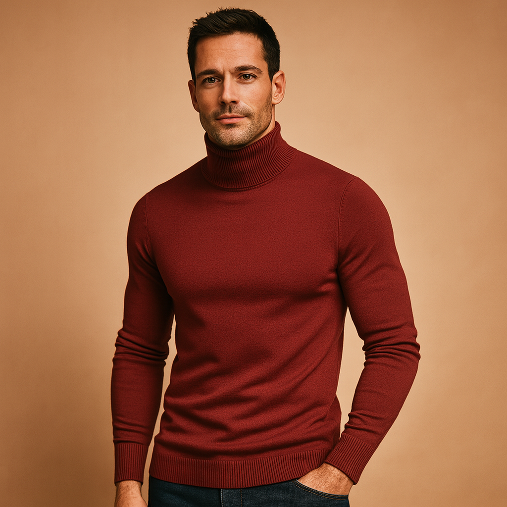Turtleneck Sweater Mens Roll Neck Fine Knit Ribbed Collar Smart