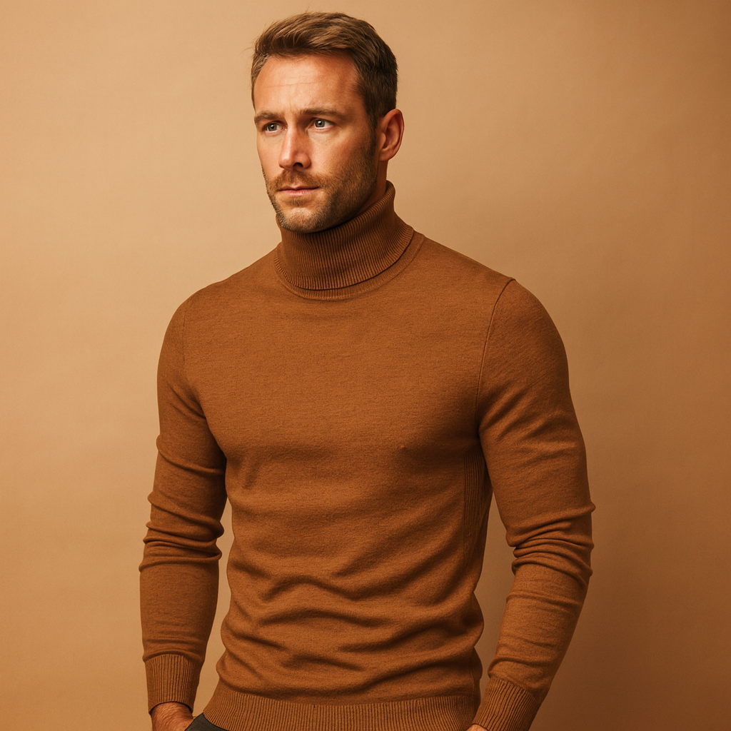Turtleneck Sweater Mens Roll Neck Fine Knit Ribbed Collar Smart