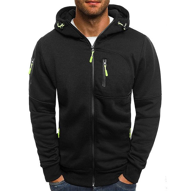 Zip Hoodie Mens Knit Full Zip Standing Hood Zipper Pockets
