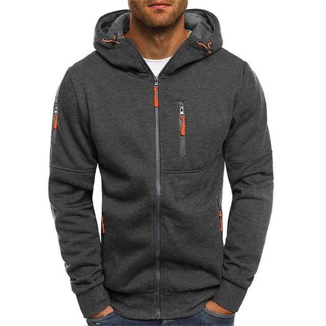Zip Hoodie Mens Knit Full Zip Standing Hood Zipper Pockets