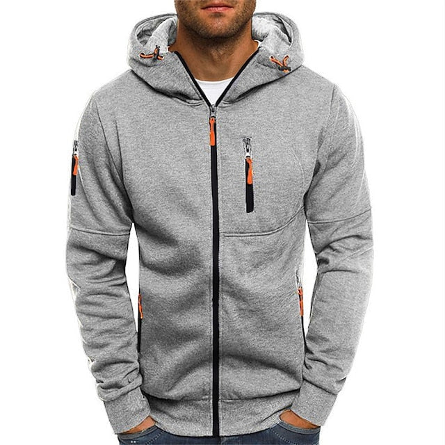 Zip Hoodie Mens Knit Full Zip Standing Hood Zipper Pockets