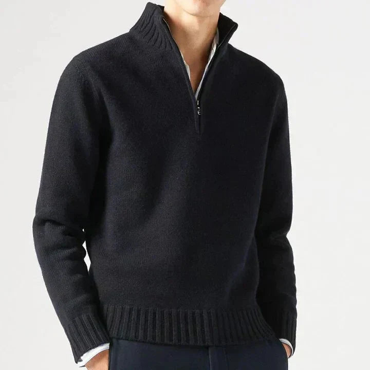 Knit Sweater Mens Half Zip Stand Collar Pullover Long Sleeve Winter