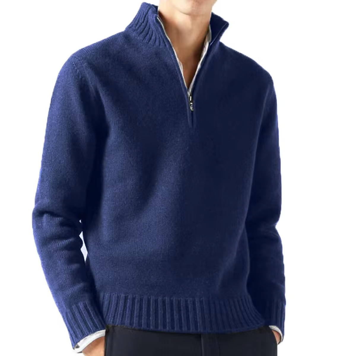 Knit Sweater Mens Half Zip Stand Collar Pullover Long Sleeve Winter