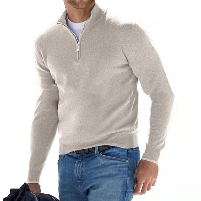 Knit Sweater Mens Half Zip Mock Neck Stand Up Collar Everyday