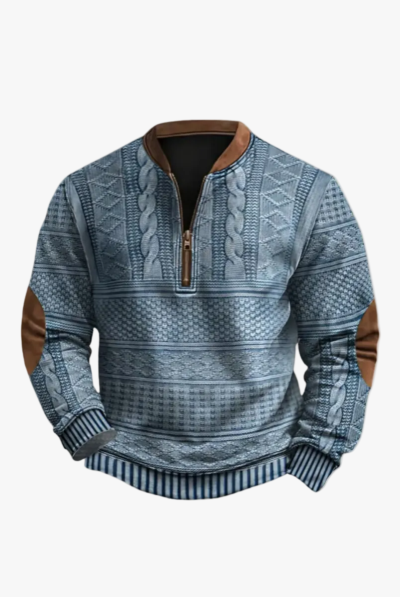 Cable Knit Sweater Mens Quarter Zip Pattern Panel Geometric Pullover