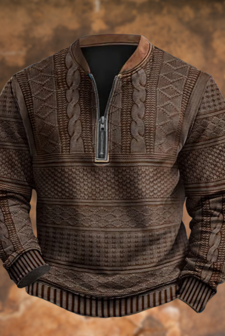 Cable Knit Sweater Mens Quarter Zip Pattern Panel Geometric Pullover
