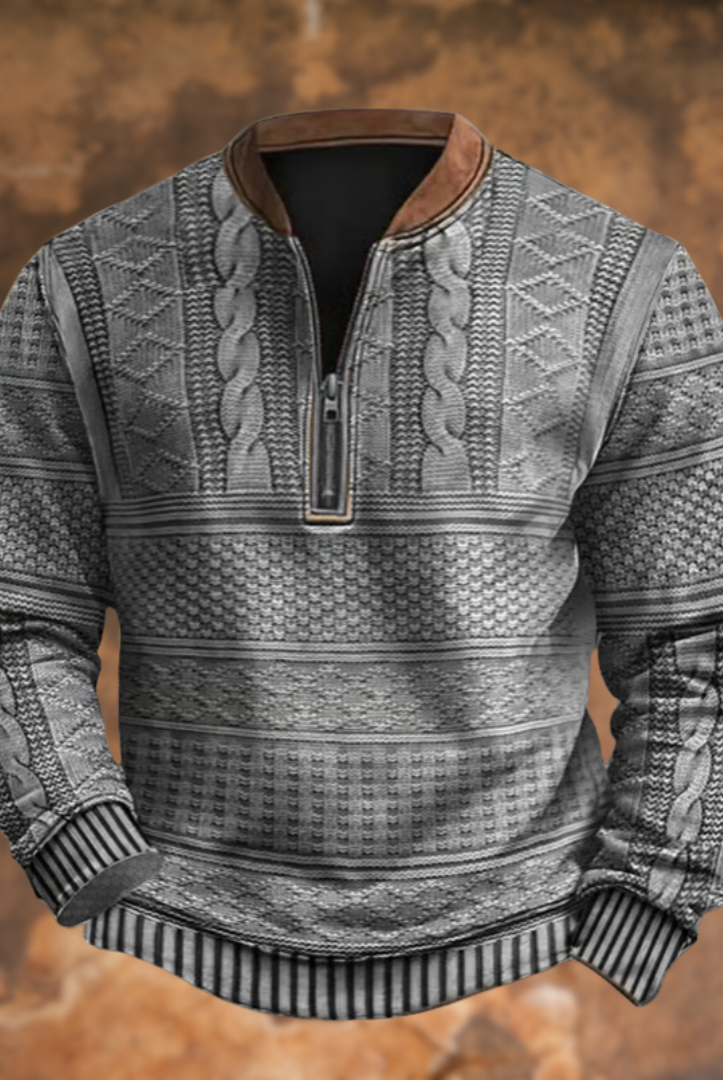Cable Knit Sweater Mens Quarter Zip Pattern Panel Geometric Pullover