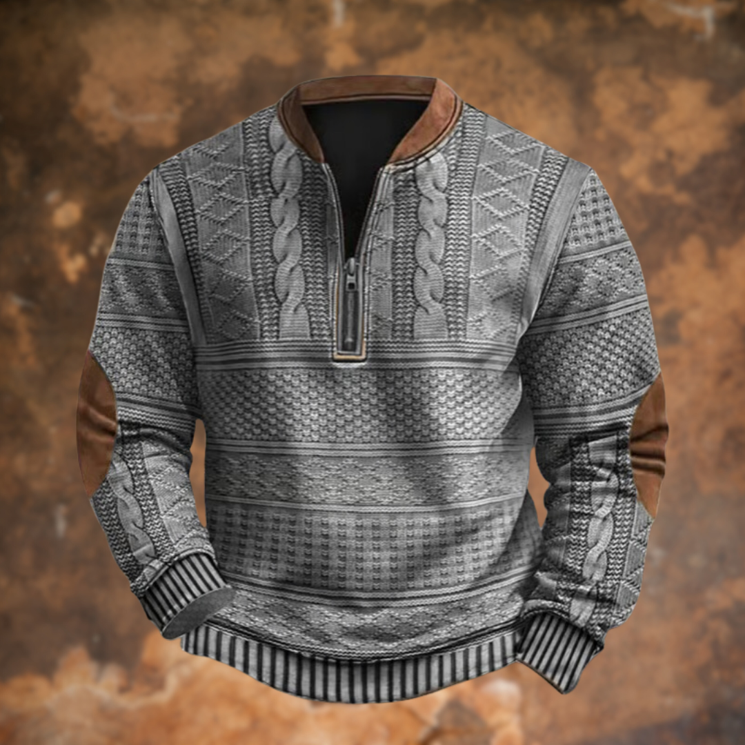 Cable Knit Sweater Mens Quarter Zip Pattern Panel Geometric Pullover