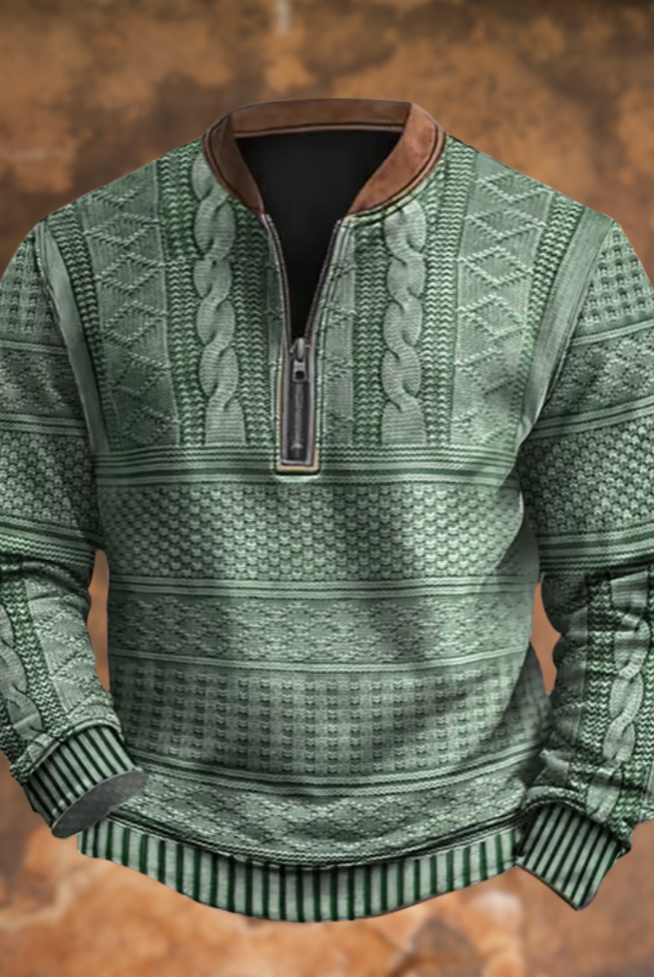 Cable Knit Sweater Mens Quarter Zip Pattern Panel Geometric Pullover