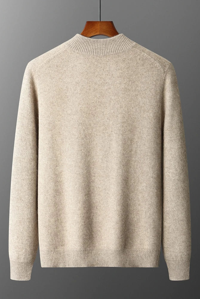 Merino Wool Cardigan Mens Full Zip Mock Neck Plain Knit Layering