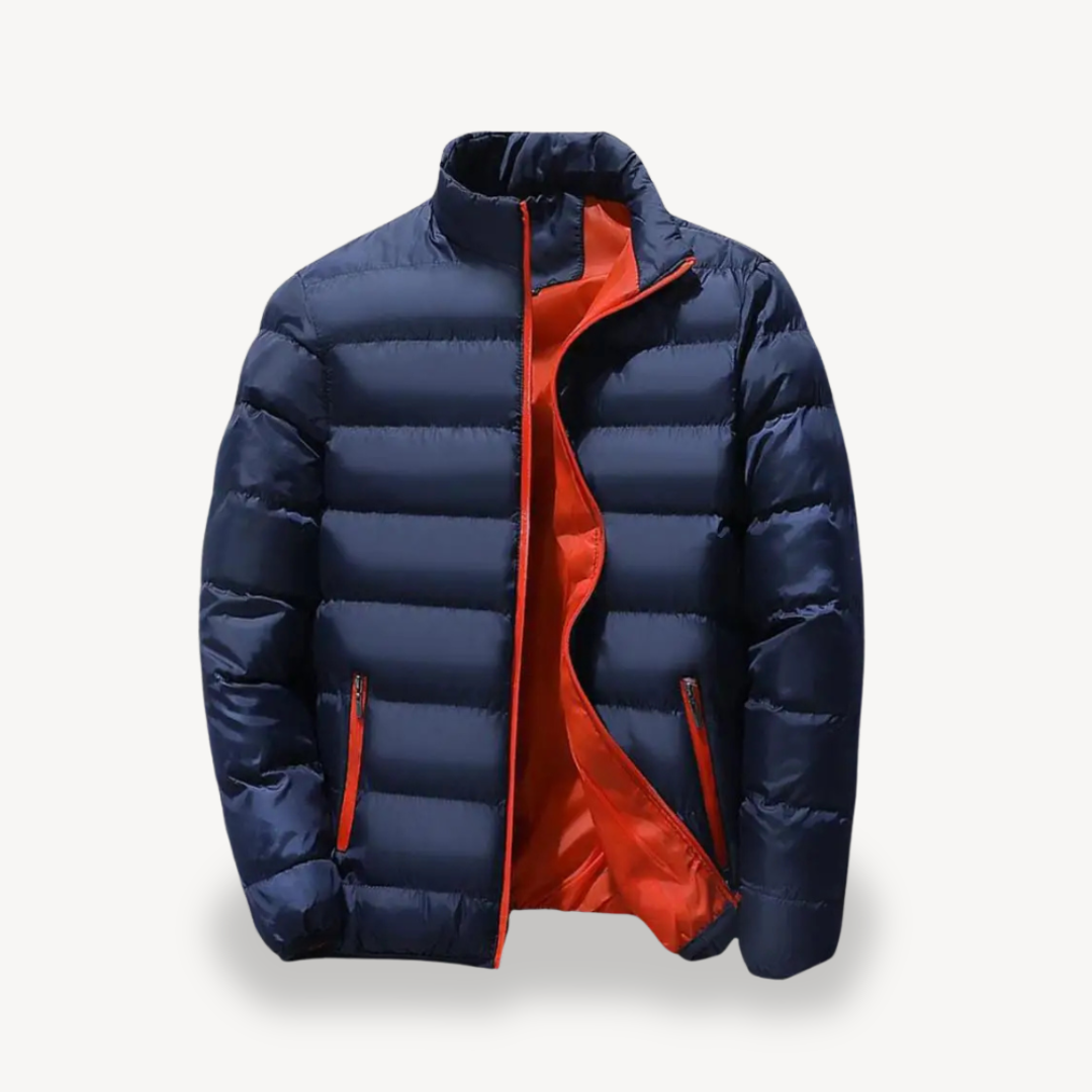 Puffer Jacket Mens Quilted Stand Collar Zip Pockets Padded Warm