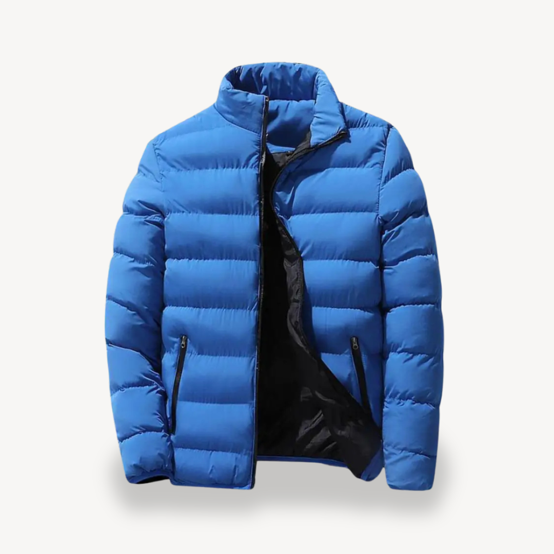 Puffer Jacket Mens Quilted Stand Collar Zip Pockets Padded Warm