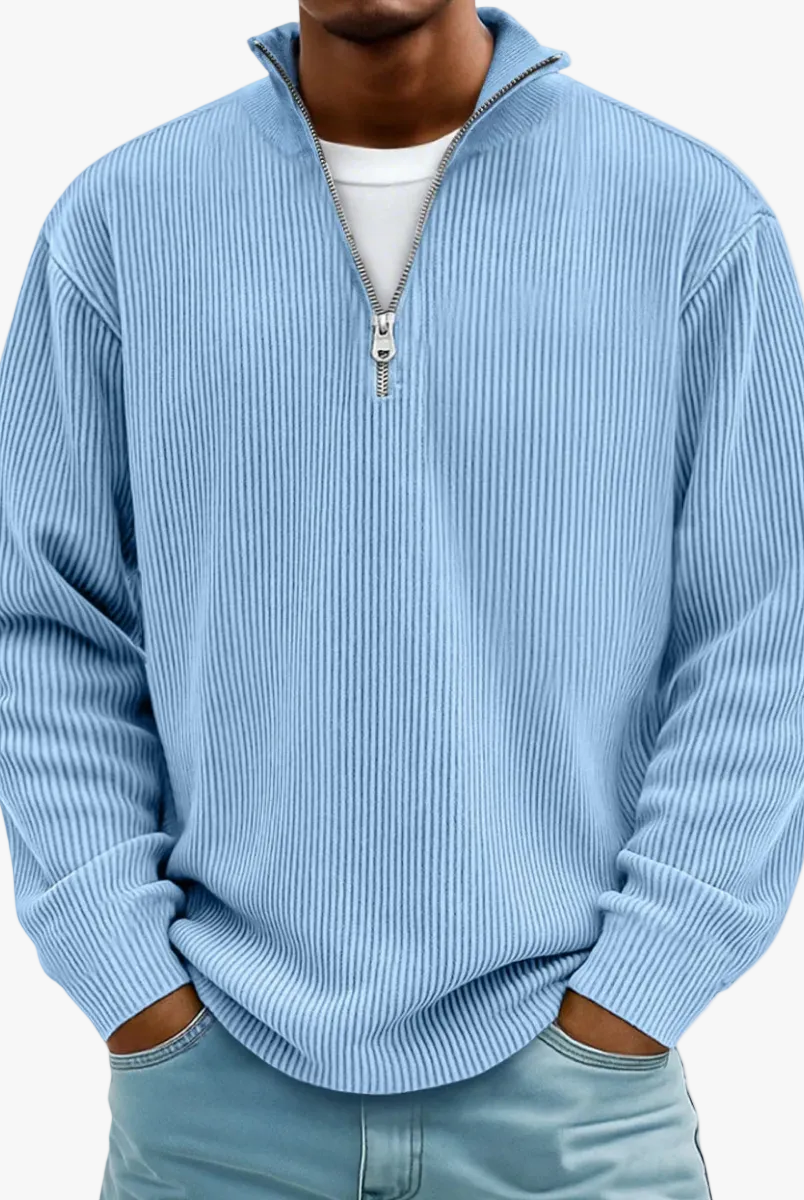Knit Sweater Mens Ribbed Quarter Zip Stand Collar Ribbed Cuff Daily