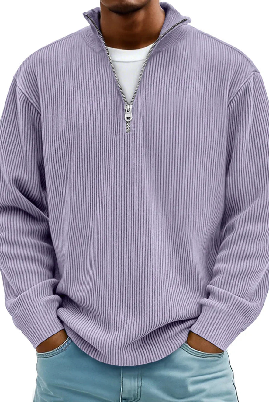 Knit Sweater Mens Ribbed Quarter Zip Stand Collar Ribbed Cuff Daily