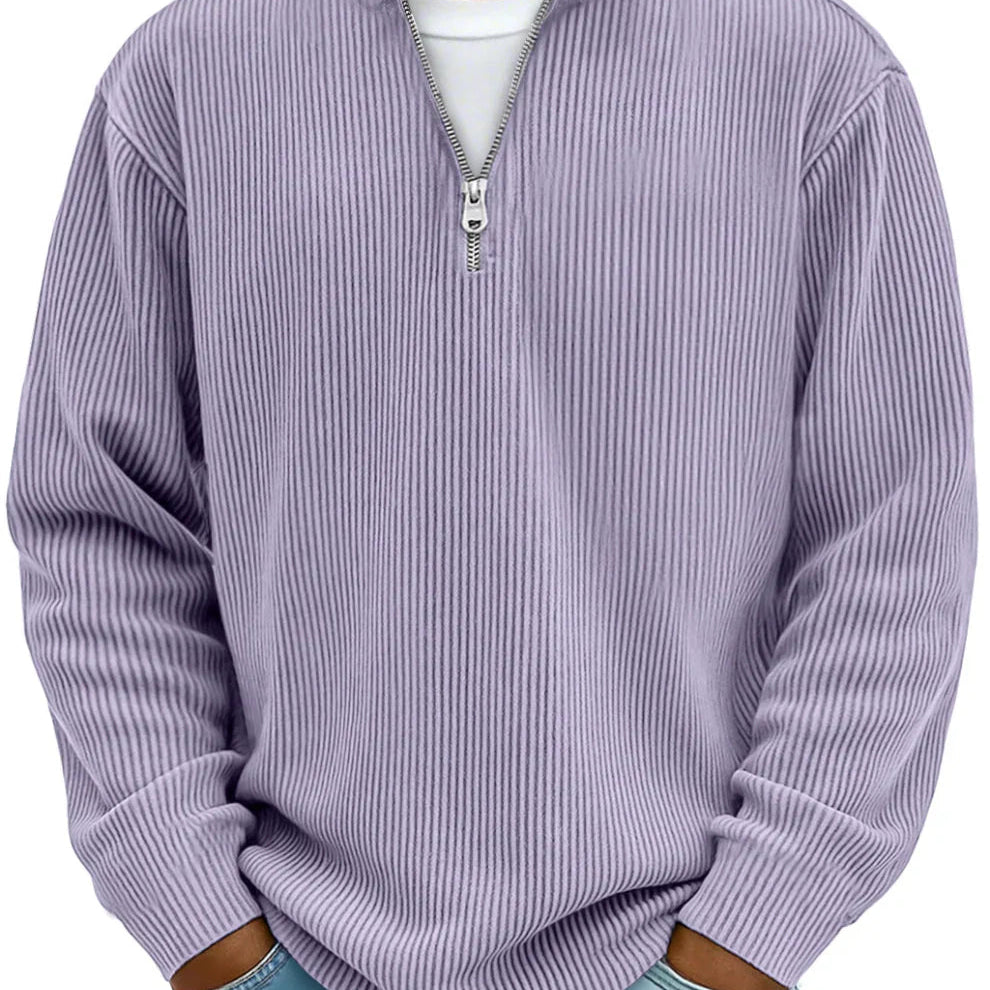 Knit Sweater Mens Ribbed Quarter Zip Stand Collar Ribbed Cuff Daily