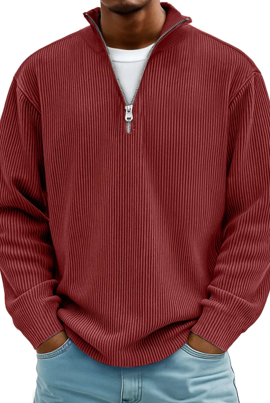 Knit Sweater Mens Ribbed Quarter Zip Stand Collar Ribbed Cuff Daily