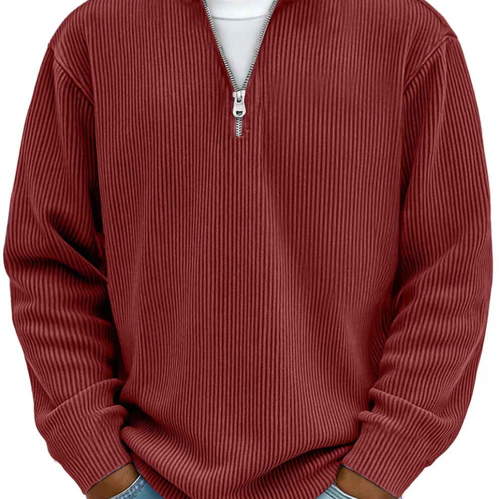 Knit Sweater Mens Ribbed Quarter Zip Stand Collar Ribbed Cuff Daily
