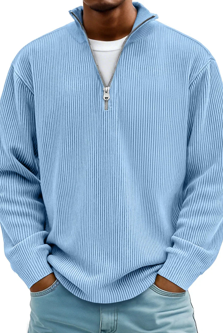 Knit Sweater Mens Ribbed Quarter Zip Stand Collar Ribbed Cuff Daily