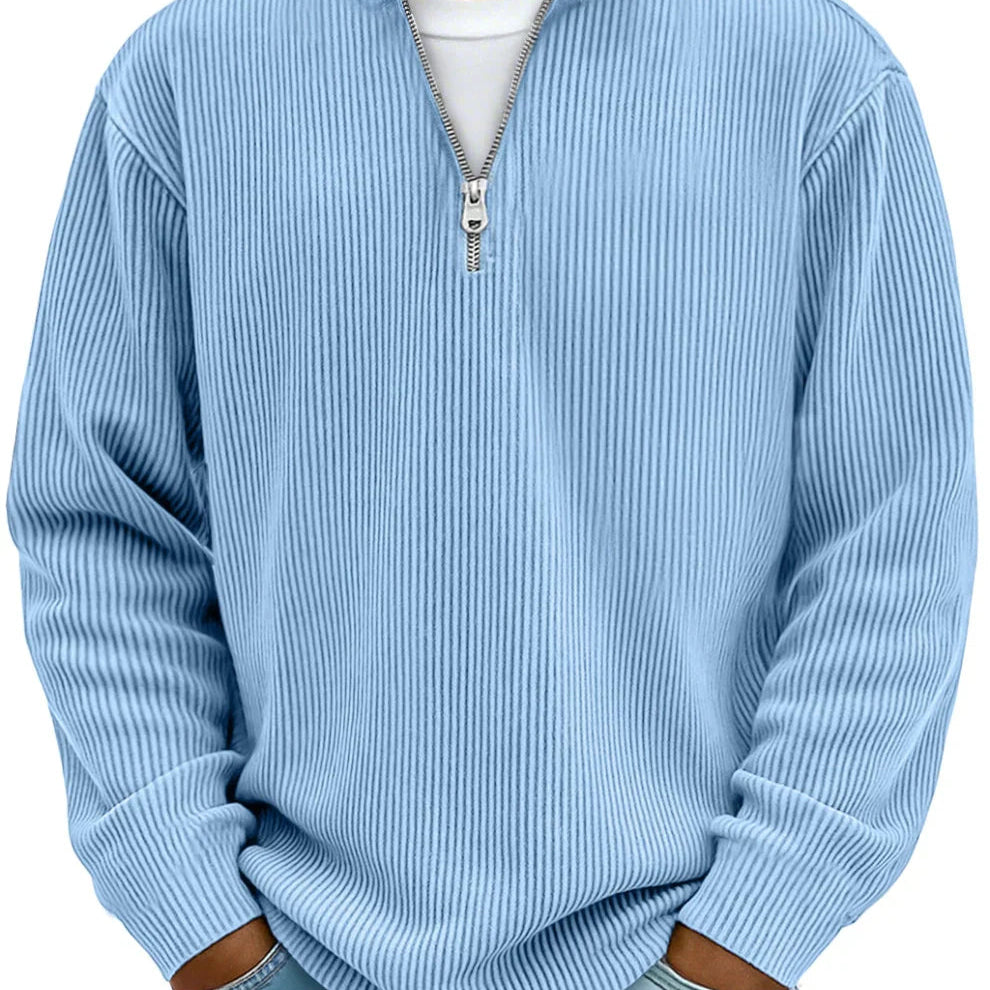 Knit Sweater Mens Ribbed Quarter Zip Stand Collar Ribbed Cuff Daily