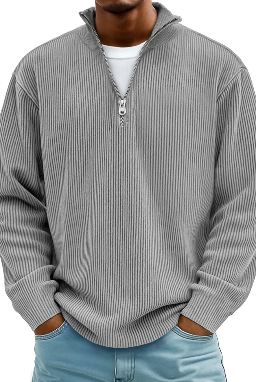 Knit Sweater Mens Ribbed Quarter Zip Stand Collar Ribbed Cuff Daily